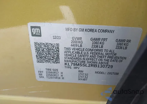 2024 Chevrolet Trailblazer Awd Activ z USA, uszkodzony, nr VIN KL79MSSL2RB130729